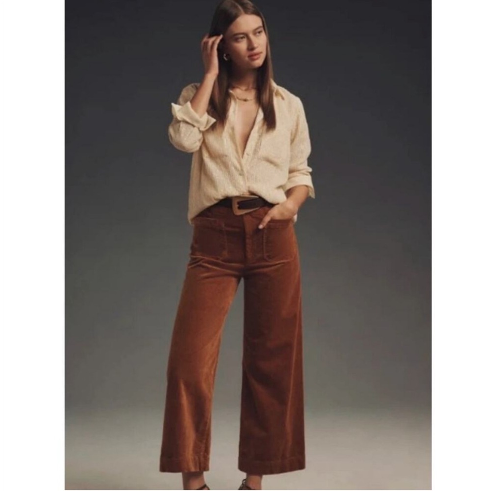 Anthropologie Maeve Colette Corduroy Crop Wide-Leg Pants Bronze 27 NEW Retro